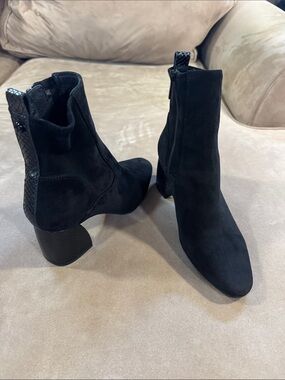 Donald J. Pliner Black Suede Ankle Booties with Textured Heel Tab